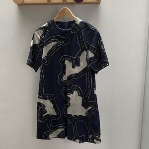 COS Navy Abstract Print Short-Sleeve Mini Dress